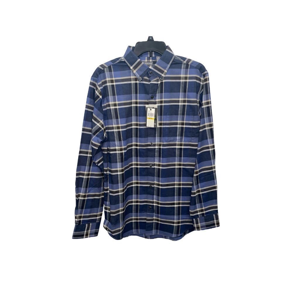 Van Heusen Navy Blue Flannel Regular Fit Long Sleeve Button Down Shirt M15-15.5